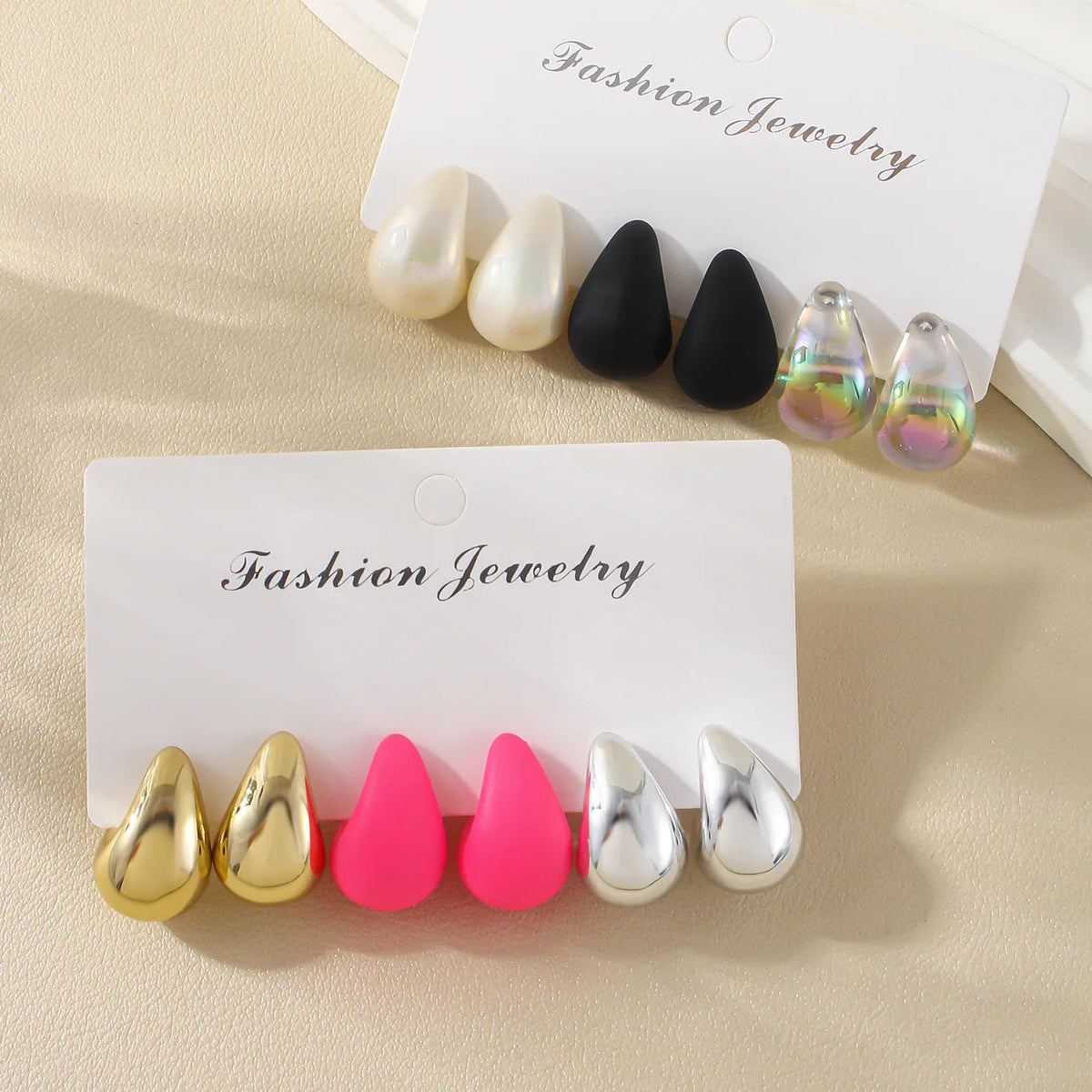 6 Pairs Vintage Water Drop Stud Earrings - Resin Macaron Colors