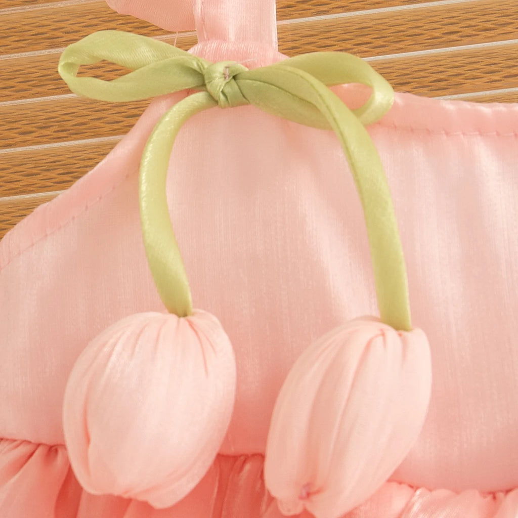 Newborn Girl Dress Layered Chiffon Princess Dress Flower Bow Tutu Dress for Baby Girl