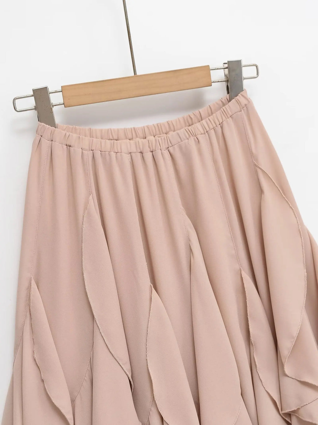 2026 Chic Women's Casual High Quality Knee-length Pink Layered Skirts Ladies Elegant A-line Tierred Ruffles Elastic Midi Skirt