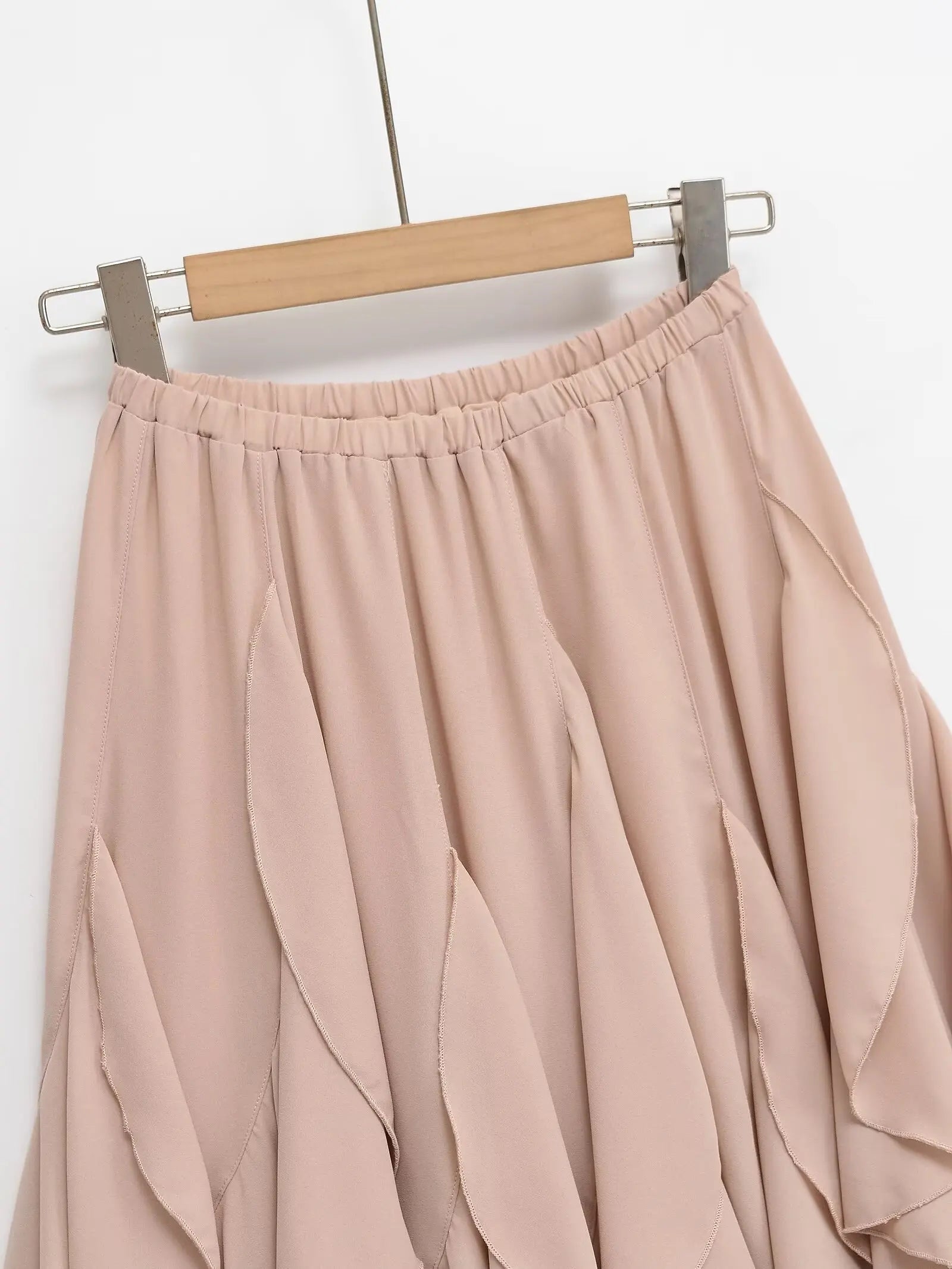2026 Chic Women's Casual High Quality Knee-length Pink Layered Skirts Ladies Elegant A-line Tierred Ruffles Elastic Midi Skirt