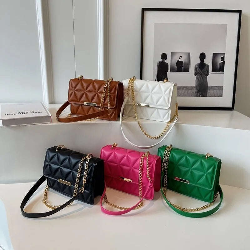 Women Quilted Chain Crossbody Bag Fashion Small Square Shoulder Purse Multi Color Casual Daily Handbag