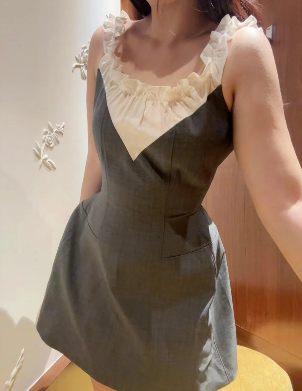 Sweet And Elegant Floral Trim Collar Dress Versatile Splicing Style Casual A-Line Skirt Suitable for All Seasons Shanghai Origin