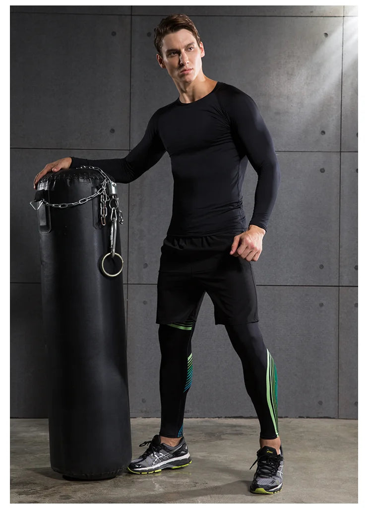 Compression Running Shirt Men Quick Dry Long Sleeve Sportswear For Male Gym Clothing Fitness Tee Training Workout Muscle Top
