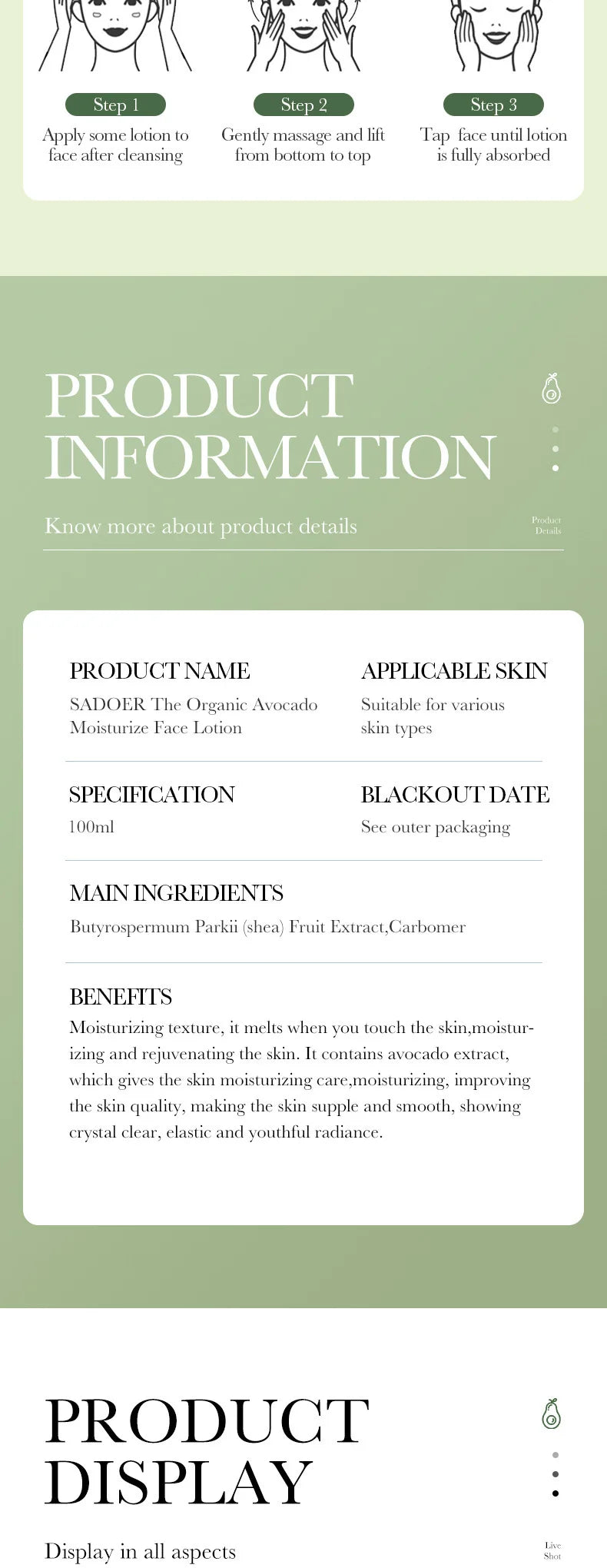 SADOER Avocado Skincare 6-Piece Set - Cleansing, Moisturizing, Care