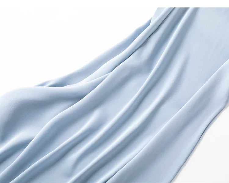 SuyaDream Women Silk Dress 93%Silk 7%Spandex Spaghetti Strap Mid Dresses 2024 Summer New Clothes Blue