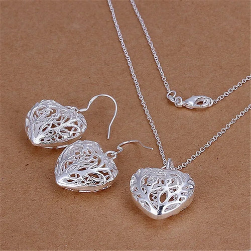 Charms 925 Sterling Silver Wedding Jewelry Set For Women Pendant Necklace And Earrings Top Quality