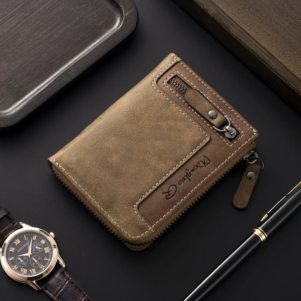 Men's Retro Short Wallet Multifunctional Fashion Zipper PU Leather Coin Purse High Quality Credit Card Holder Ideal Gift For Men