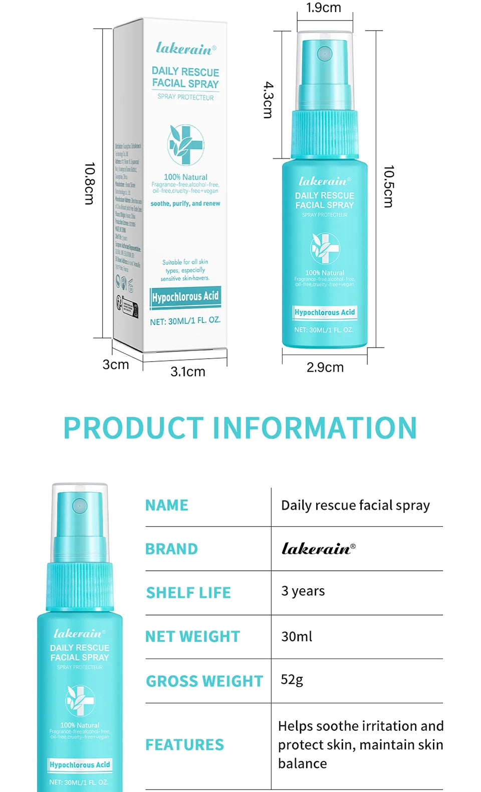 PH Balancing Toner Daily Rescue Facial Spray for Sensitive Skin Hypochlorous Acid Spray Helps Reduce Redness Breakouts Soothing