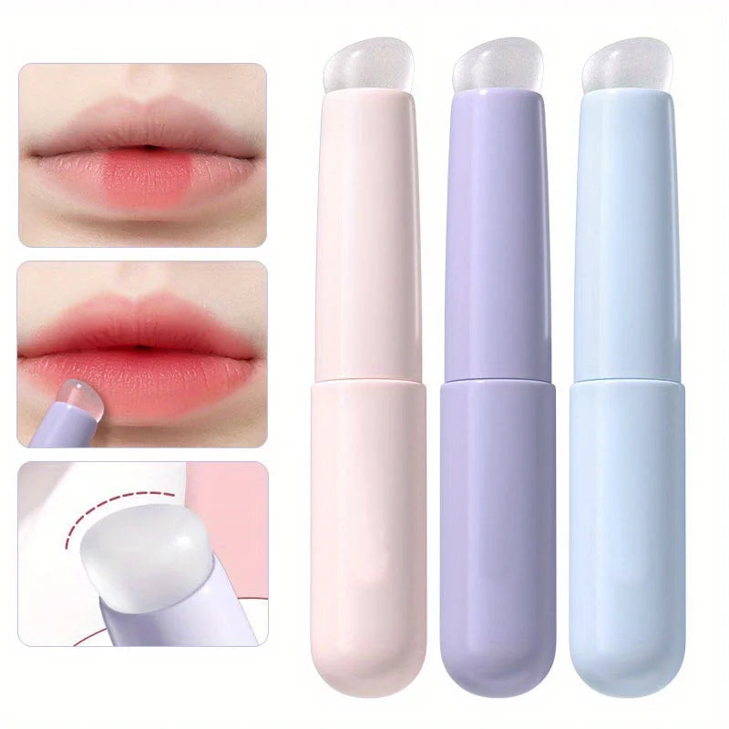 Silicone Lip Brushe With Abs Plastic Handle, Portable Lipstick & Lip Balm Applicator With Cap,Perfect Blending & Smudge Cover