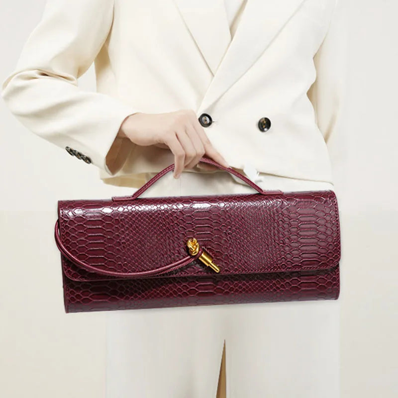 PU Leather Fashion Luxury Top-Handle Bag For Women Evening Handbag Long Purse Crocodile Pattern Crossbody Shoulder Bags