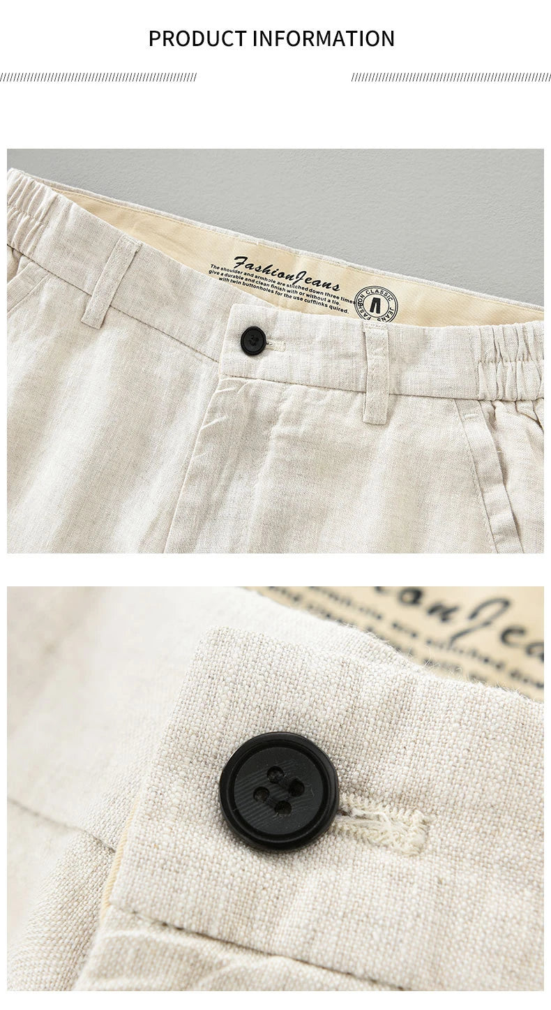 2025 Summer New Breathable Pure Linen Casual Pants for Men Clothing Slim Streetwear Men Ankle-length Pants EC1333