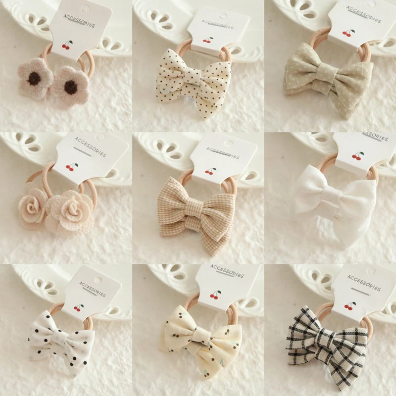 AITOUSHI Girls' Elastic Hair Bow Ties - Cotton Printed Hair Rope