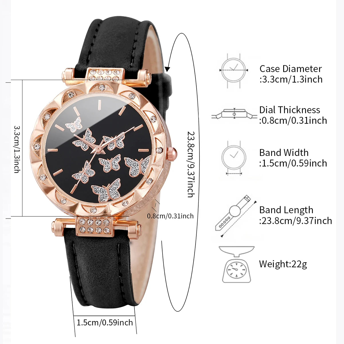 Ladies' Fashion Light Luxury Quartz Watch Classic Butterfly Pattern Digital Diamond Face Women's Style