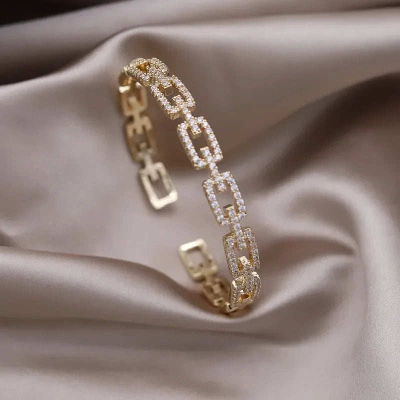 French New Design Zircon Letter X Two Color Plated Opening Bracelet For Elegant Women Daily Wear