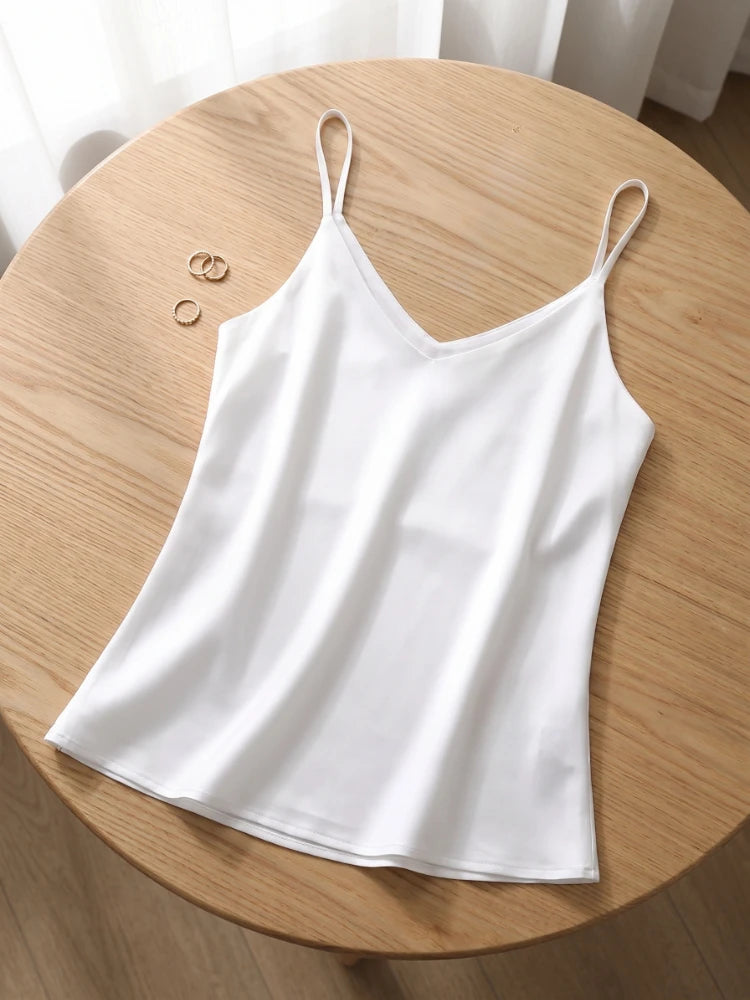 AOSSVIAO 2026 Summer Spaghetti Strap Women Tank Top Halter V Neck Basic White Cami Sleeveless Satin Silk Tops Women'S  Camisole