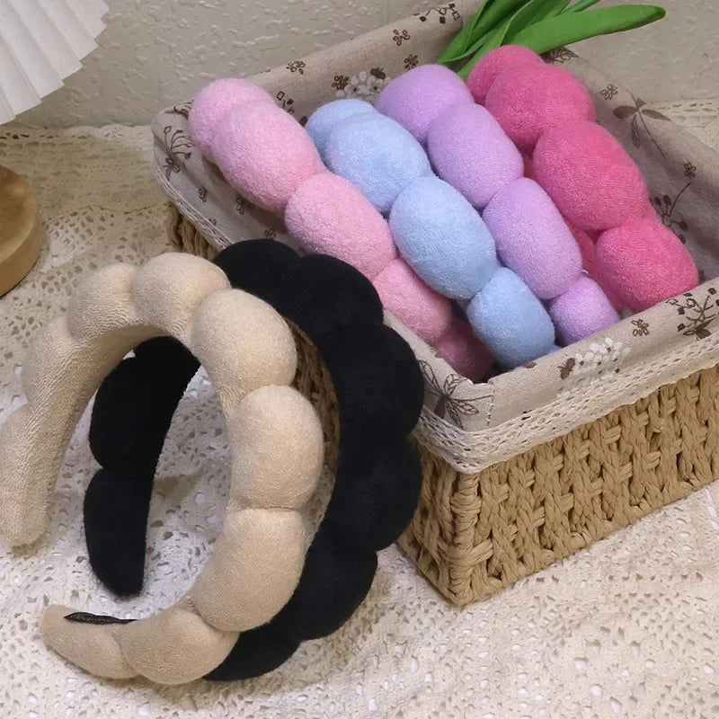Fashion Microfiber Washing Wristbands Scrunchies Puffy Headband Spa Bubble Headband For Washing Face Makeup Shower Skincare