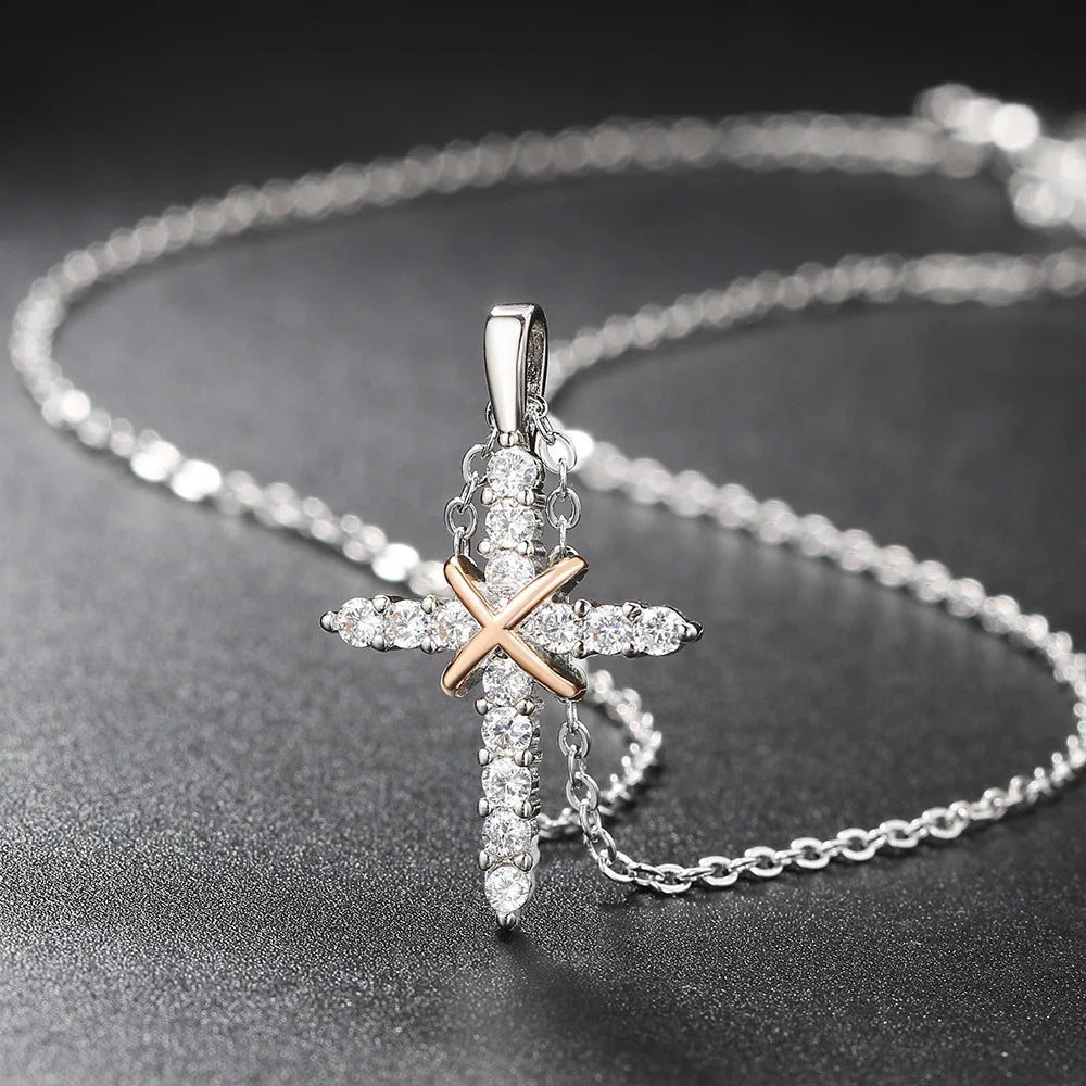 Cross Pendant Necklace For Women'S Iced Out Crystal Silver Plated Chain Collar Choker Necklace Christmas Jewelry Fashion N456