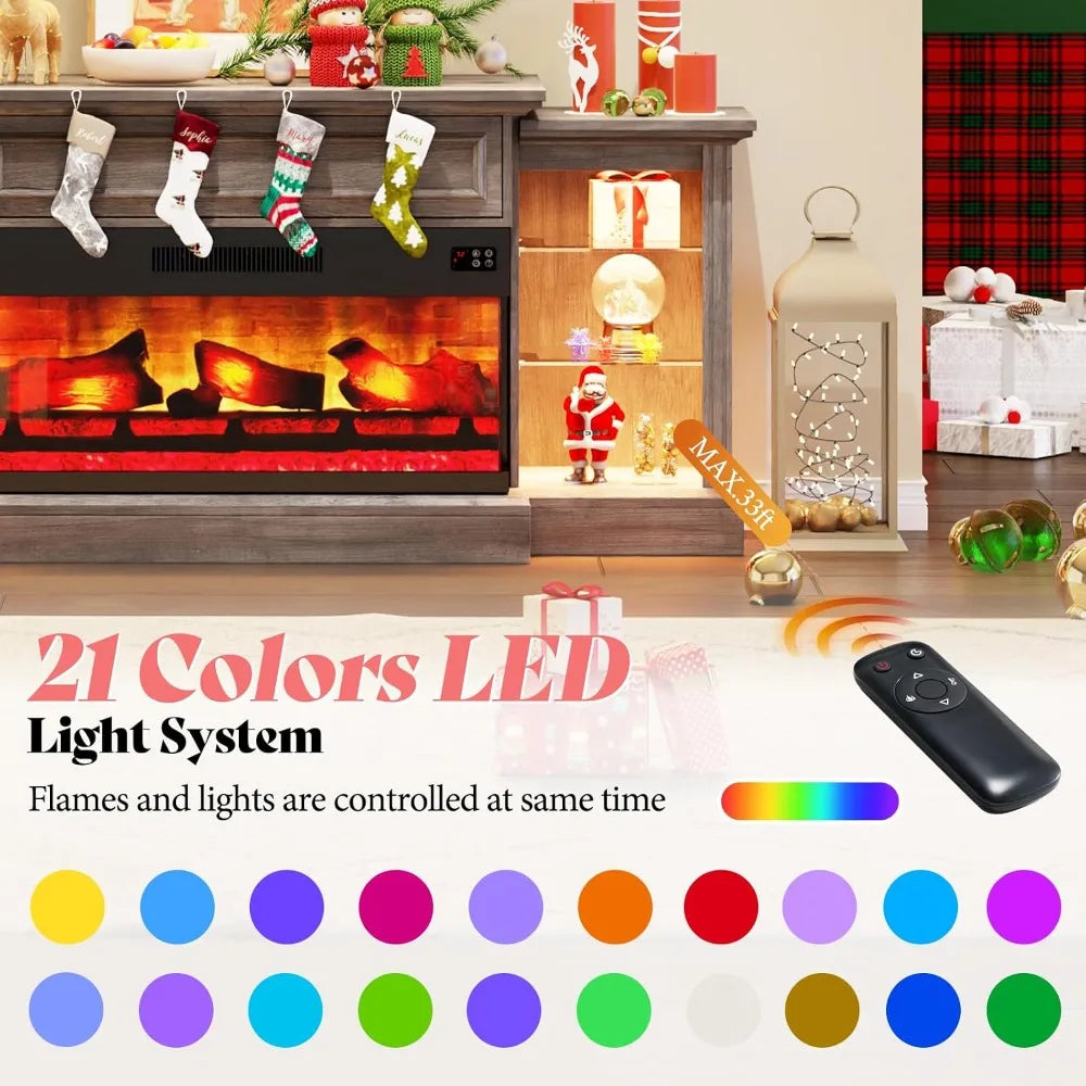 70" Electric Fireplace with Mantel, Farmhouse 3-Sided Fireplace TV Stand for TVs up to 75 Inch, Entertainment, Customized