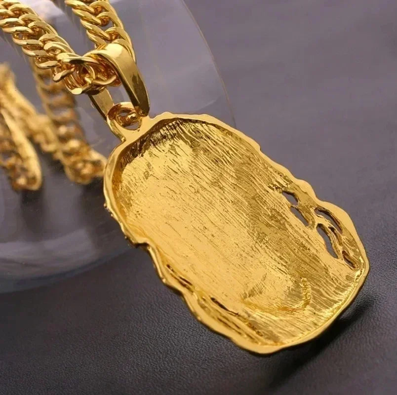 Christian Iced Out Bling Jesus Head Portrait Necklace Pendant Male And Female Cross Catholic Amulet Jewelry