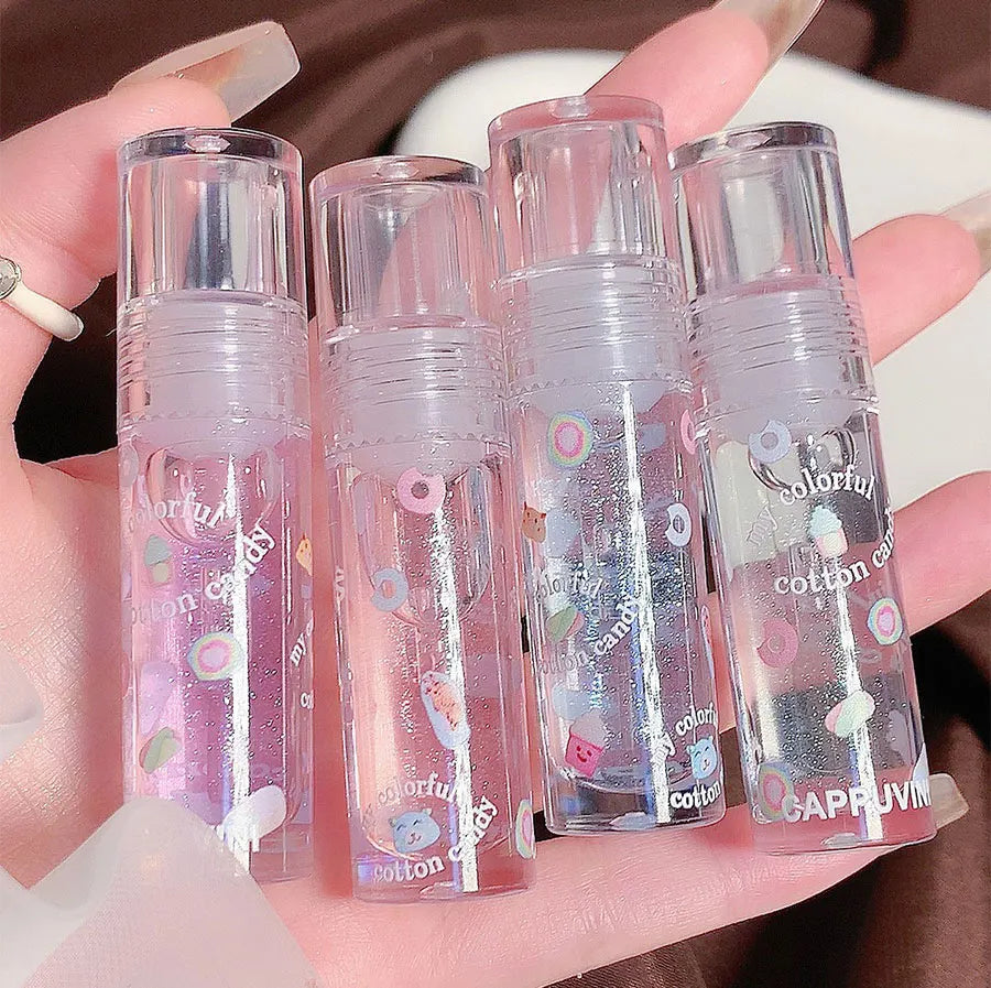 Cotton candy Lip Oil Lip Gloss Moisturizes hydrating water mirror fine shimmering transparent glass toot lips