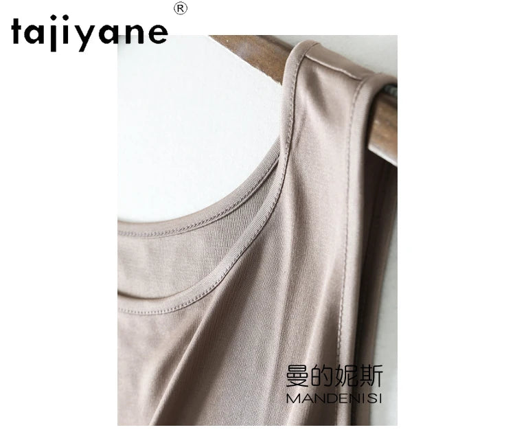 TAJIYANE 70% Mulberry Silk Tank Tops for Woman Elegant Sleeveless Summer Tops 2025 Solid Color Silk Vest Ladies Clothes кроп топ