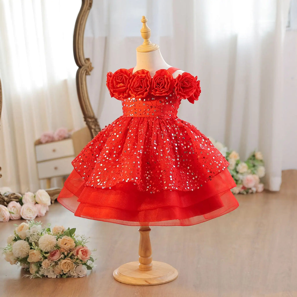 HETISO Flower Girls Sequins Birthday Wedding Party Ball Gowns Kids Child Formal Pageant Holiday Dresses 1-6 Years