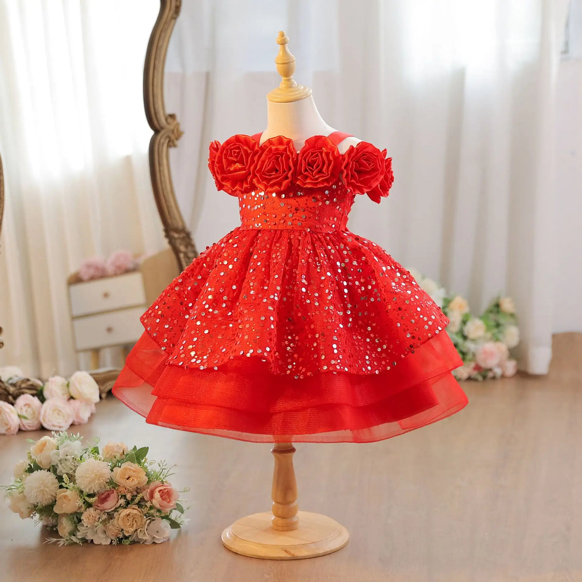 HETISO Flower Girls Sequins Birthday Wedding Party Ball Gowns Kids Child Formal Pageant Holiday Dresses 1-6 Years