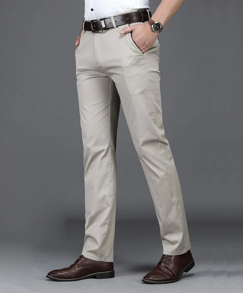 Classic Style Summer Men's Thin Cotton Casual Pants Business Fashion Stretch Loose Straight Beige Trousers Male Brand Clothes
