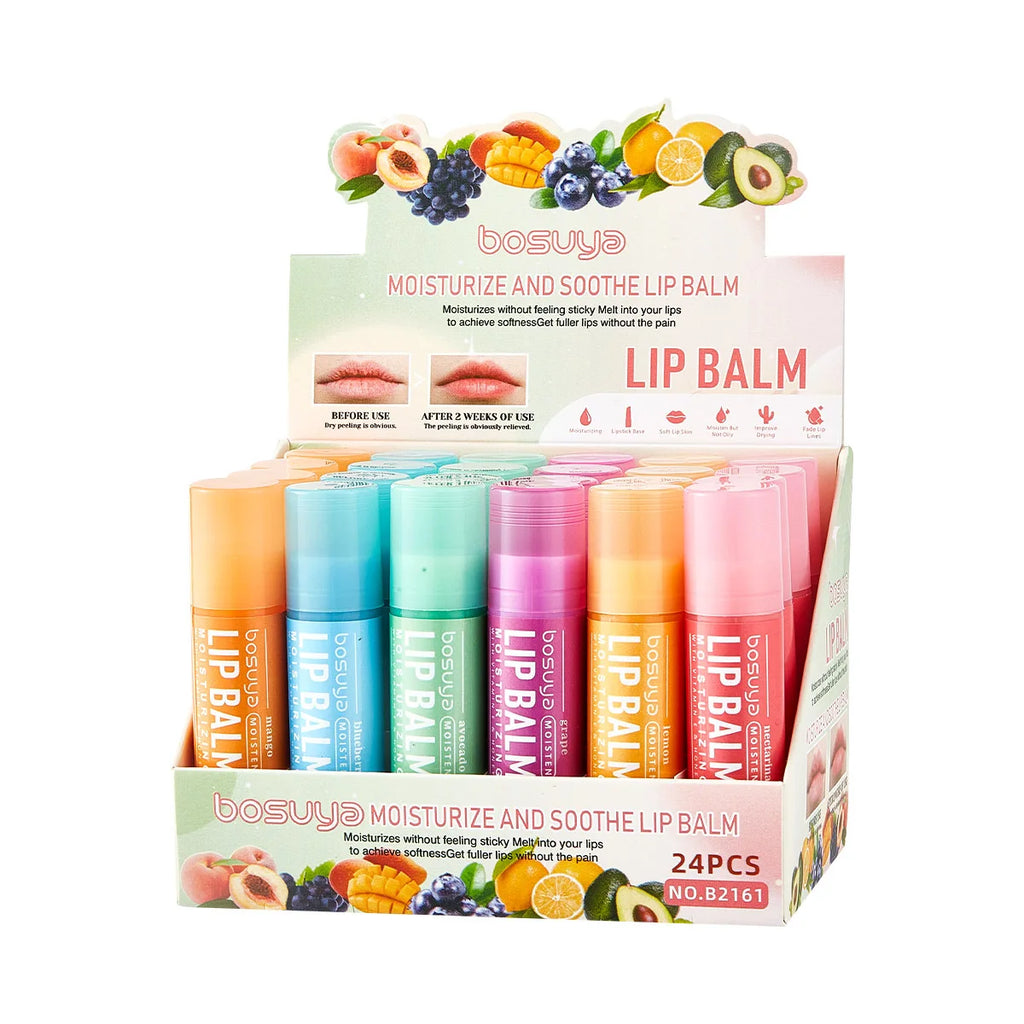 24Pcs Fruit Series Lip Balm Set Honey Grape Avocado Moisturizing Repair Anti-Cracked Non-sticky Lip Balm for Lips Skin Care