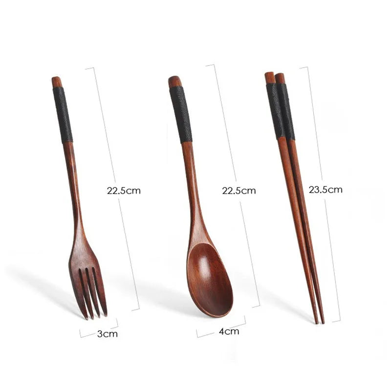 3Pcs Japanese Wooden Reusable Sushi Chopsticks Spoon Cutlery Set Non-slip Travel Dinnerware Suit Tableware Kitchen Tools