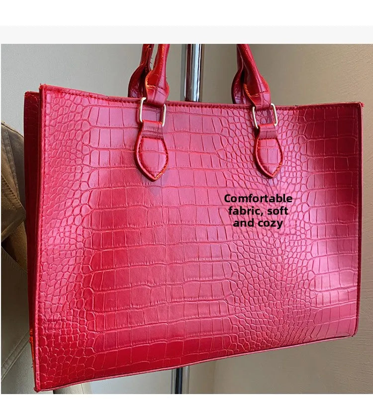 Spring 2025 Large Capacity Fashionable Handbag Casual Commuting Trendy Crocodile Pattern Tote Bag Street Style PU Material