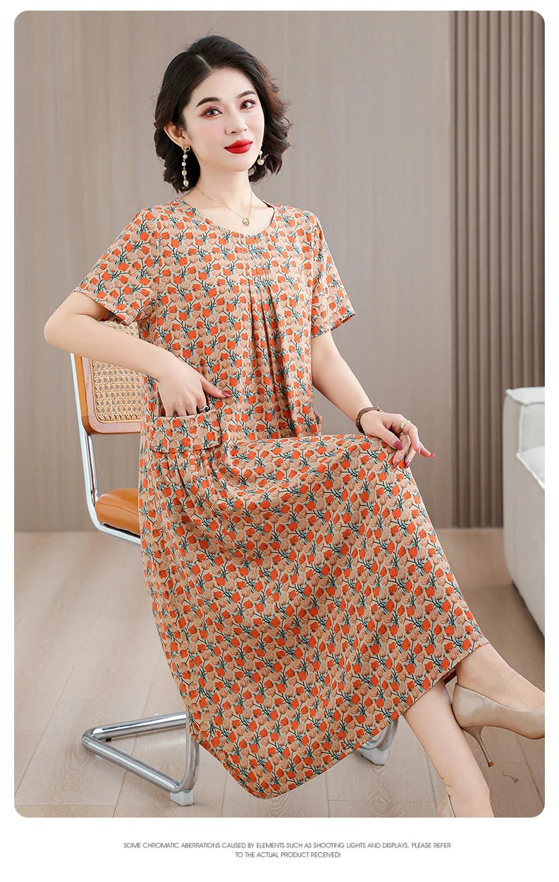 2026 New women summer print casual o-neck casual short Vestidos Vintage dresses summer thin dress