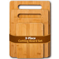 Bamboo Cutting Boards for Kitchen [Set of 3] Wood Cutting Board for Chopping Meat, Vegetables, Fruits, Cheese, Knife Friendly Serving Tray with Handles