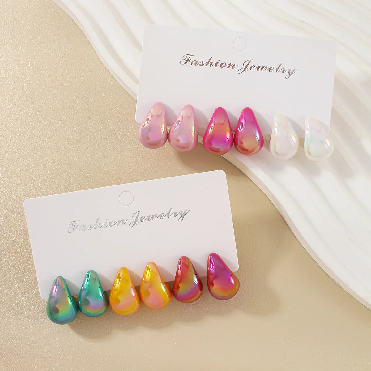 6 Pairs Vintage Water Drop Stud Earrings - Resin Macaron Colors