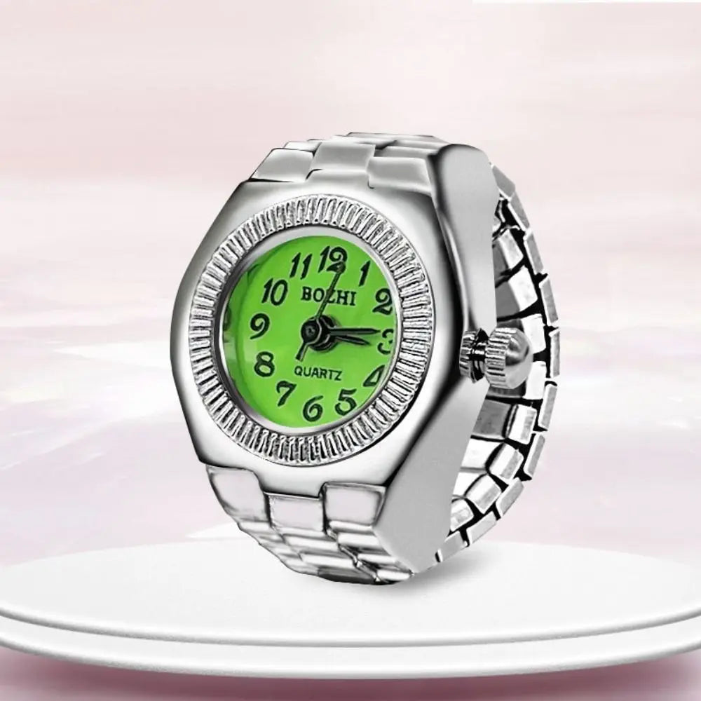Finger Ring Watch For Couples Vintage Punk Heart Shape Quartz Clock With Adjustable Elastic Strap