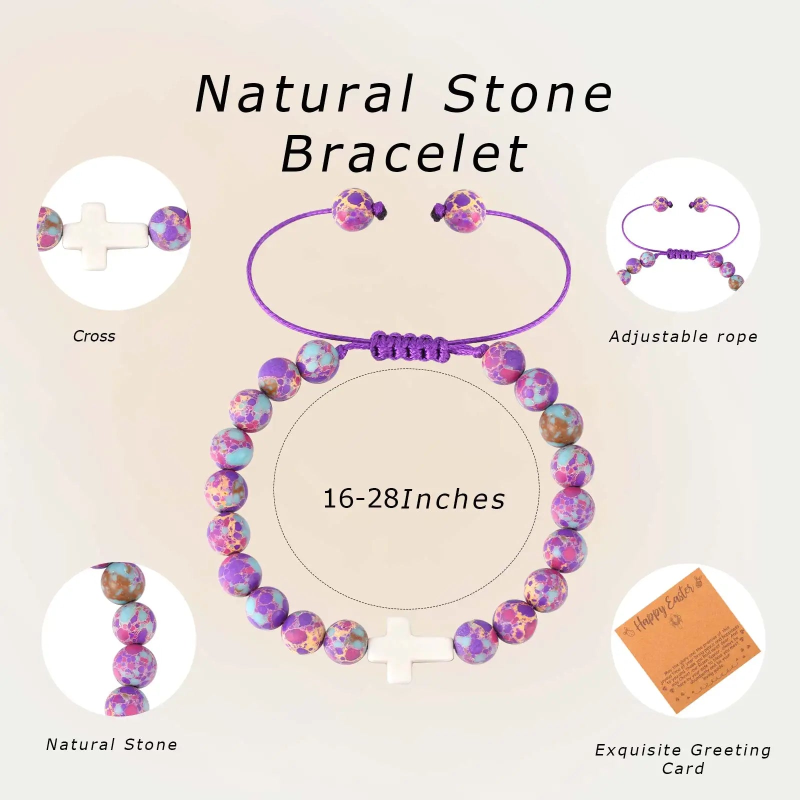 Cross Bracelet For Women'S Adjustable Christian Baptism Religious Natural Stone Beads Bracelet Jewelry For Daily Wear Easter