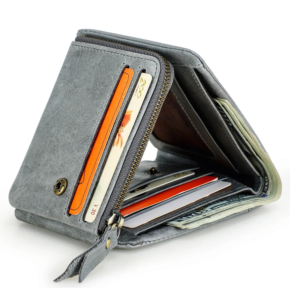 Contact’S Men’s Trifold Wallet - Genuine Crazy Horse Cowhide Leather