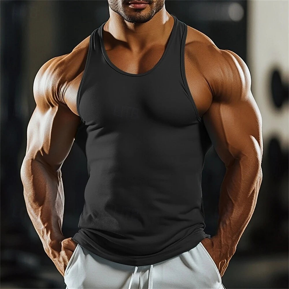 Outdoor Run Sports Men's Tank Top Summer Quick Dry Breathable Fitness Vest Fashion Gym Tees Casual Solid Color Sleeveless Shirt