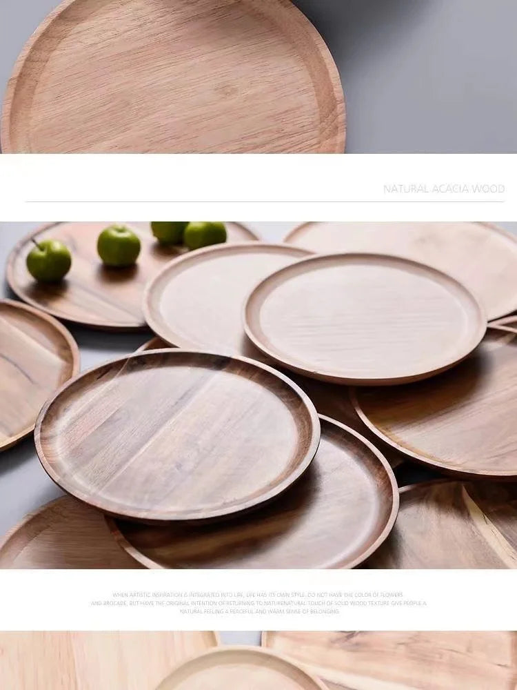 2026 New 15/20/25cm DIY Thinking Wooden Plate Round Tea Wooden Dining Plate Snack Bread Dried Fruit Plate