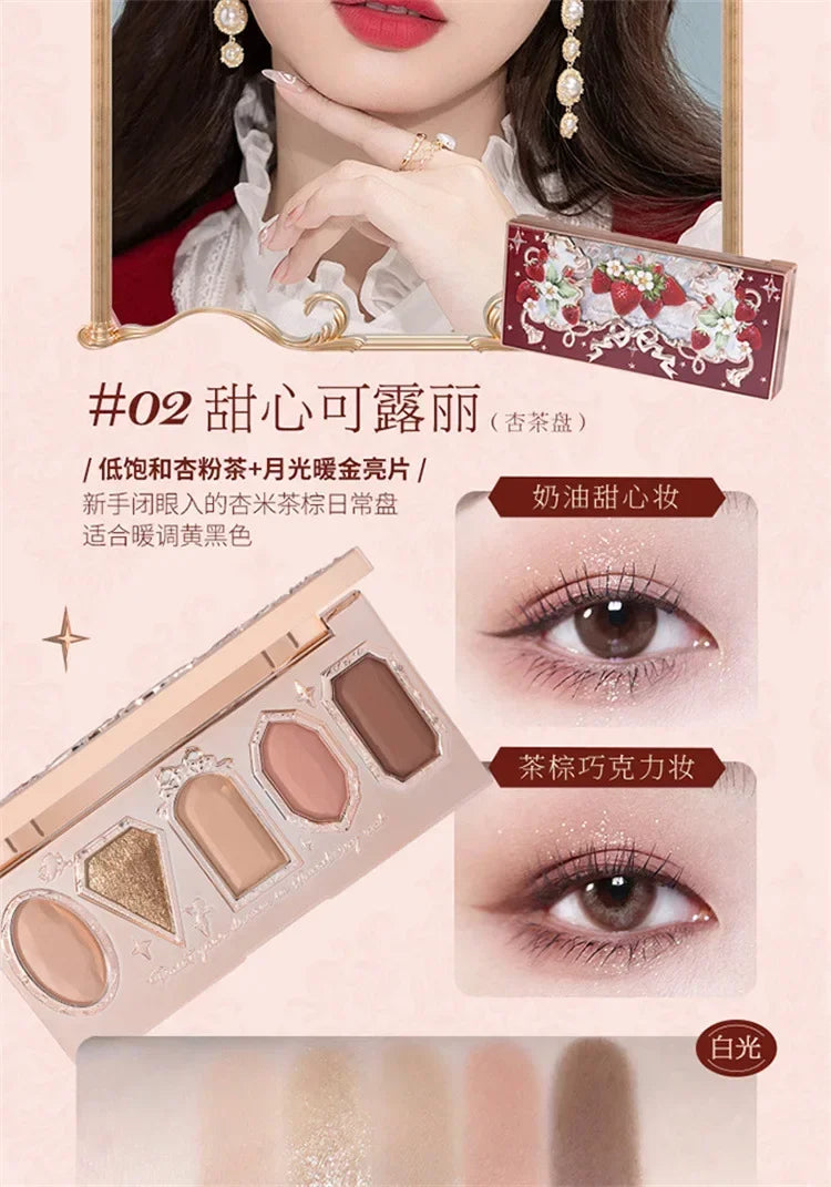 Flower Knows Series Shell Strawberry Angel Moonlight Mermaid Jewel Eyeshadow Palette 5 Colors Pearlescent Mashed Potatoes