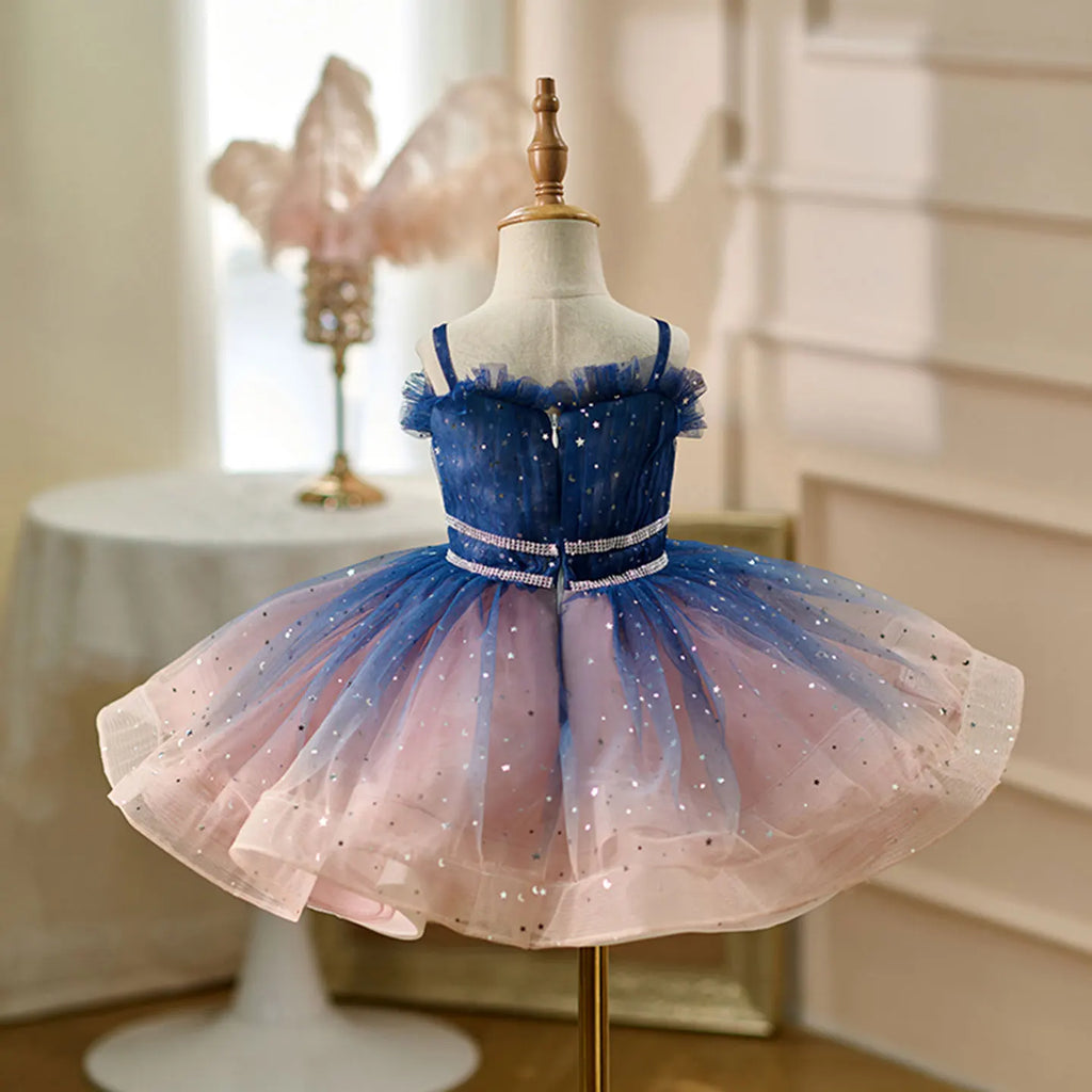 Dreamy Vow D159 Navy Blue Flower Girl Dress Shiny Knee Length Princess Kid Wedding Birthday Festival Party Pageant Formal Gown