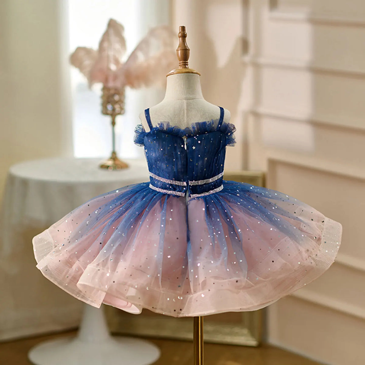 Dreamy Vow D159 Navy Blue Flower Girl Dress Shiny Knee Length Princess Kid Wedding Birthday Festival Party Pageant Formal Gown
