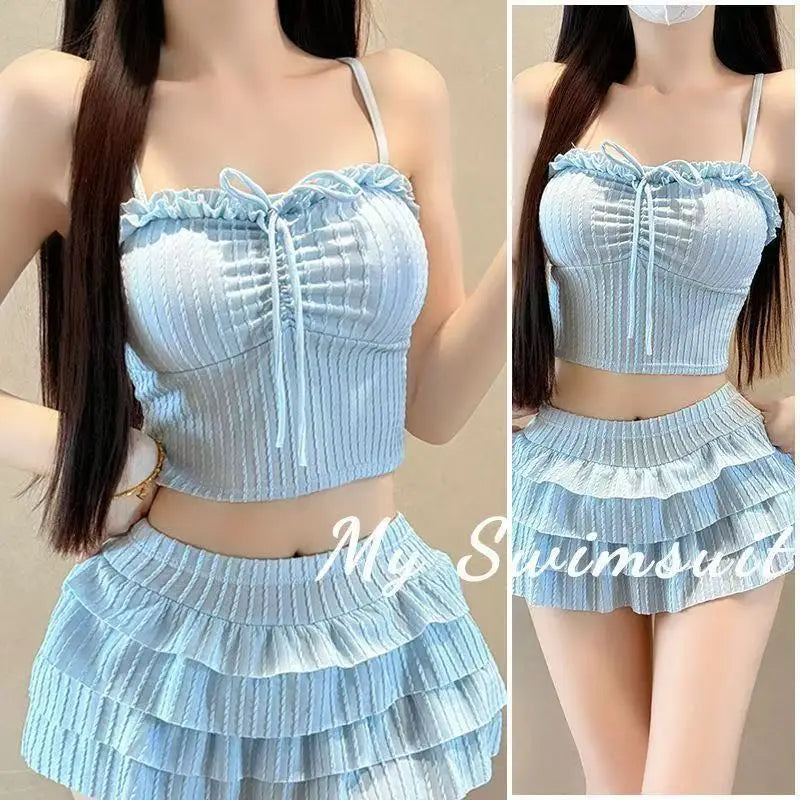 Sweet Sister Two-Piece Swimsuit Female Cake Skirt Slimming Female Polyester Fabric with Chest Pad No Steel Support