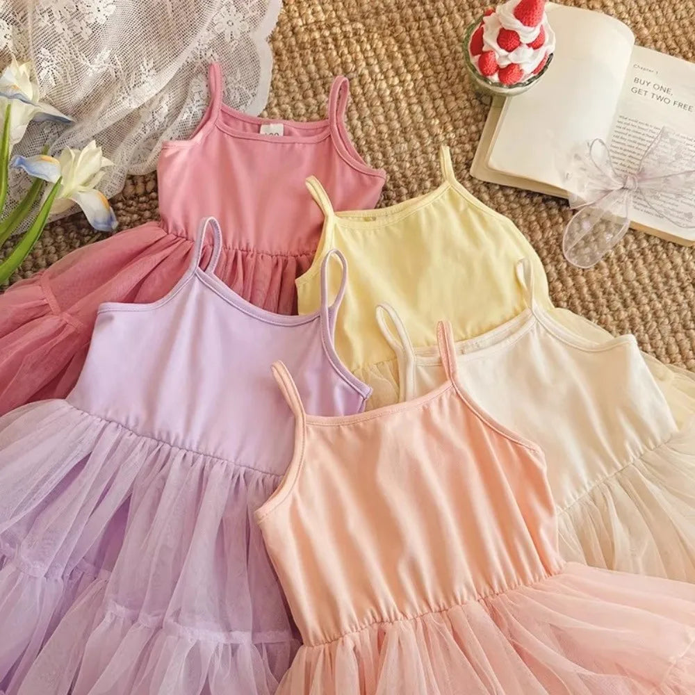Summer Girls' Ballet TuTu Dress Sleeveless Breathable Kids Dancing Party Dress Soft Princess Wedding Dress Performance Costume