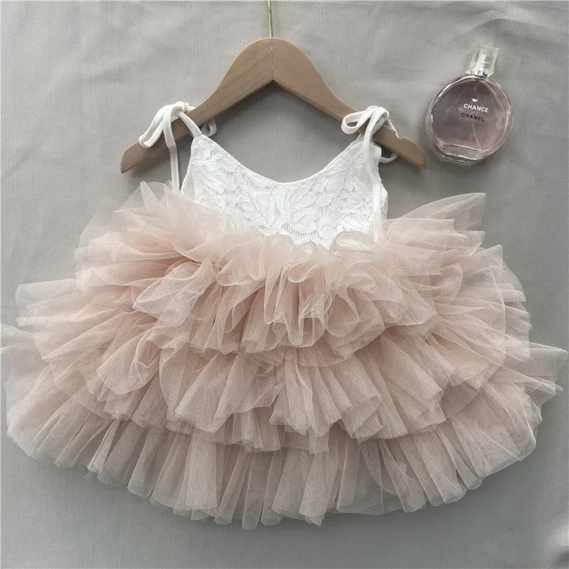 Toddler Girls Lace Tutu Dress for Kids Lovely Layers Ruffles Vestidos Fashion Baby Birthday Party Gown Boutique Wear