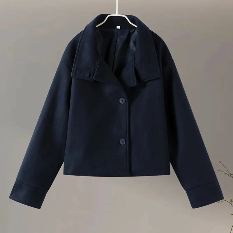 Stand Collar Women Winter Woolen Coat 2025 Spring Single Breasted Loose Female Long Sleeve Jacket Office Lady Street Short Coats