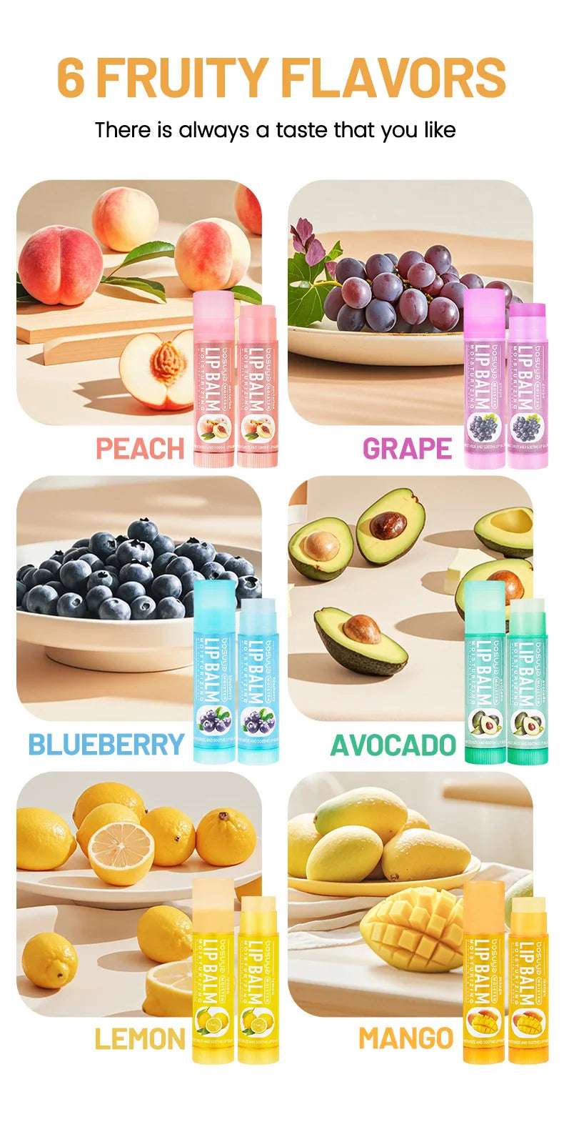 24Pcs Fruit Series Lip Balm Set Honey Grape Avocado Moisturizing Repair Anti-Cracked Non-sticky Lip Balm for Lips Skin Care