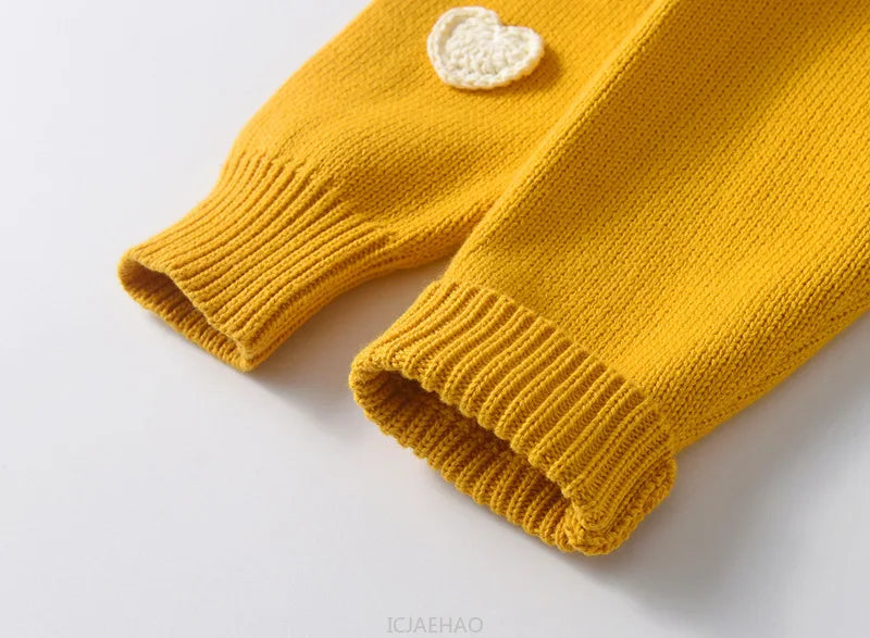 Teen Girl Clothes 2025 Children New Korean Cardigan Girls Knit Jacket Spring Autumn Outfit Style Costume Handmade Heart DIY Kids