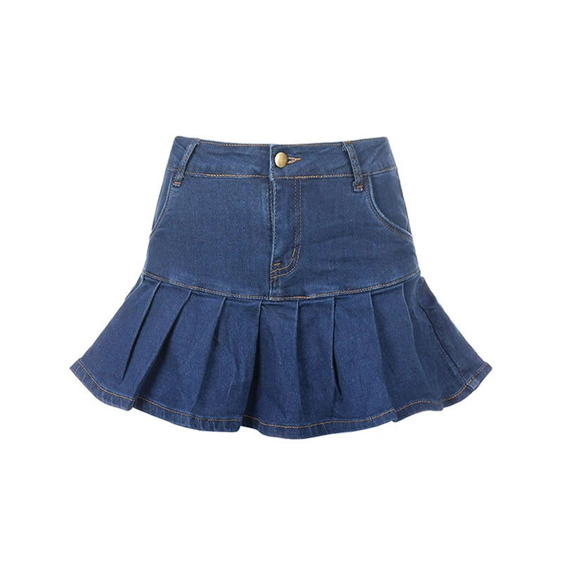 Summer Women Y2k High Waist Mini Skirts Girls Korean A Line Denim Pleated Dress Female Fashion Punk Blue Harajuku Jeans Skirts