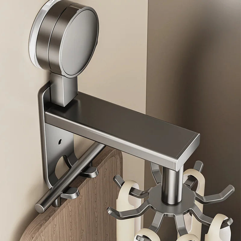 Suction cup hook rotating kitchen no drilling space aluminum multifunctional spatula hanging rack storage wall mounted shelf
